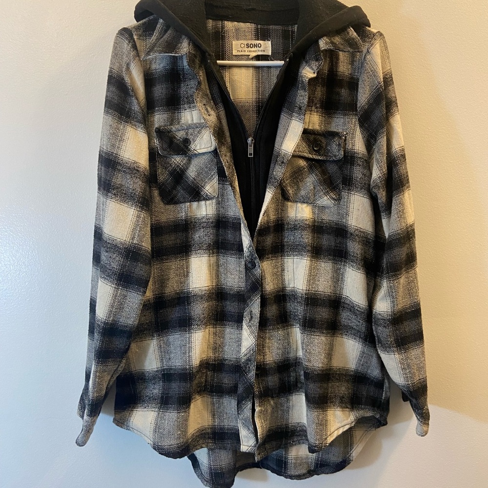 C-SONO Black and White Plaid Shirt Jacket